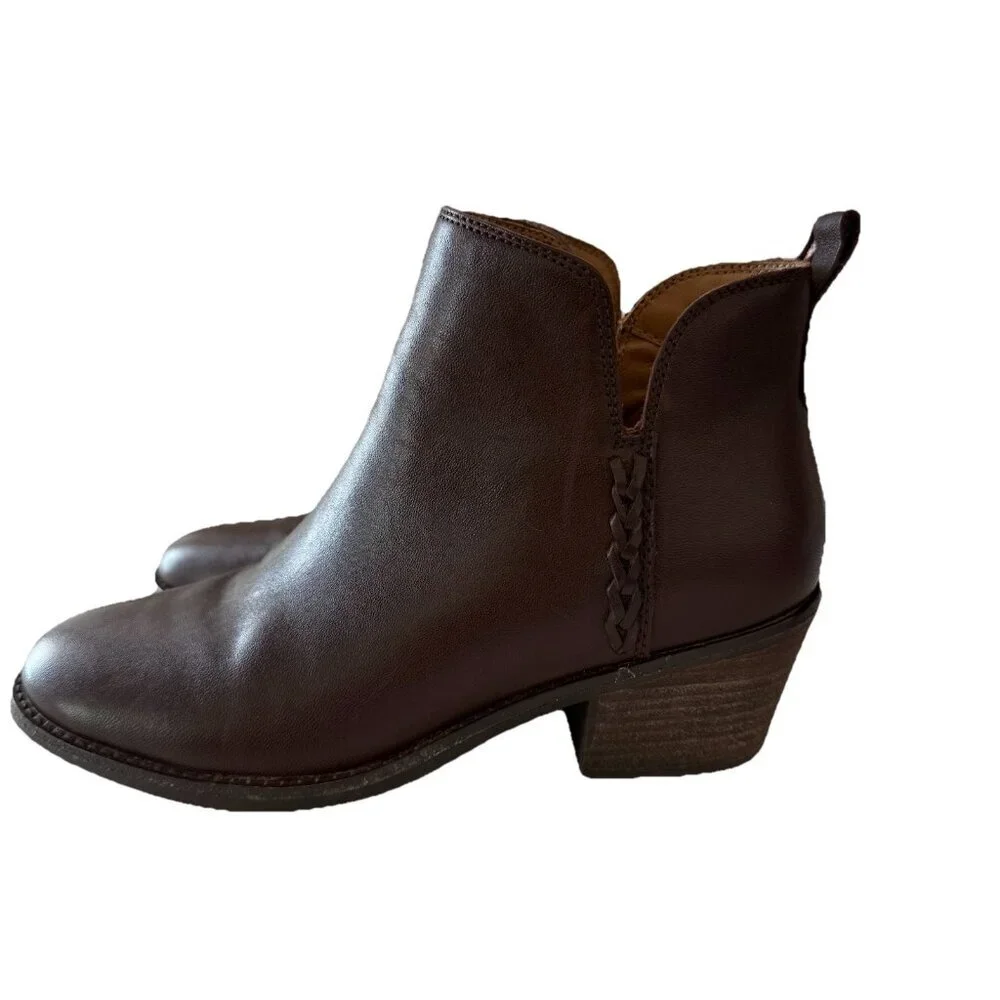 Earth Women’s 6.5 Marisole Block Heel Slip On Zipper Brown Leather Ankle‎ Boots